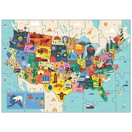Mudpuppy Map of The United States of America Puzzle, 70 Pieces, 23”x16.5, Ideal for Kids Age 5+, Learn All 50 States by Name & Capital, Double-Sided Geography Puzzle with Pieces Shaped Like The State