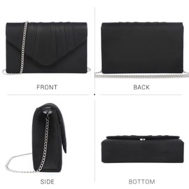 Dasein Womens Evening Bag Velvety Pleated Envelope Clutch Handbag Wedding Party Bridal Purse (Black)