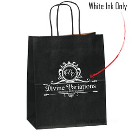 Flexicore Packaging Black Kraft Paper Bags Size: 8 Inch X 4.75 Inch x 10.25 Inch | Count: 25 Bags | Color: Black Custom Printed Logo