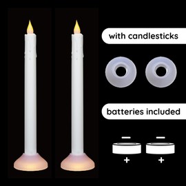 MISSTIME Single-Use Flickering Flameless Taper Candles,Led Lightno on/Off Switch, no Controller, Plastic, White Set of 6 for Banquets Decor,Candlesticks and Batteries Included 0.87x10 inches