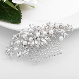 IYOU Bridal Wedding Hair Combs Silver Rhinestone Pearl Bridal Side Comb Crystal Hair Accessories for Women and Girls