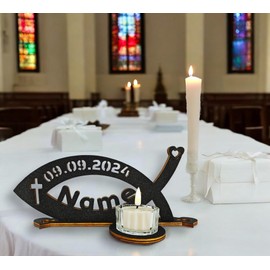 Waluna® Fish Christening Fish with Name Christening Decoration Communion for Christening Decoration Gift for Confirmation for Girls and Boys Wooden Fish (with Name)