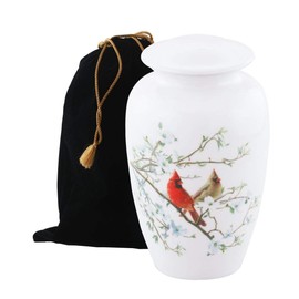 Ayoii's Serenity Painted Metal Cremation Urn - Hand Painted, Cardinal on Dogwood, Adult Urn with Free Velvet Bag