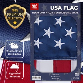 USA American Flag Embroidered Outdoor Heavy Duty Flags Durable Double Stitched UV Protected (8' X 12')