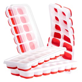 4 Pack Ice Tray Durable & Flexible, Silicone 14 Ice Cube Tray for Freezer With Lid, Super Easy Release Stackable BPA Free for Drinks & Cocktail