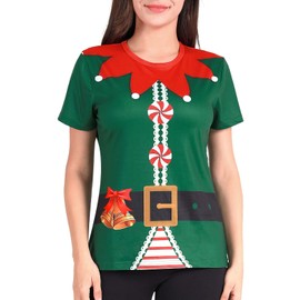 Funny World Women's Christmas Elf Costume T-Shirts, Medium, Green