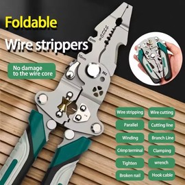 Wire Stripper Pliers for Electrical Work – Foldable Multifunctional Stripping & Crimping Tool for Home DIY