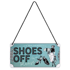 Nostalgic-Art Retro Hanging Shoes Off – Warning Sign as Gift idea, Metal Plaque, Colourful, 10 x 20 cm