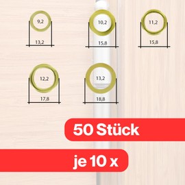 S&S-Shop 50-teiliges Fitschenring-Sortiment, je 10 x ? 9/10/11/12/13 mm, zum Anheben von Tren, vermessingter Stahl, Unterlegscheiben, Beilagscheiben, Distanzscheiben, Trheber