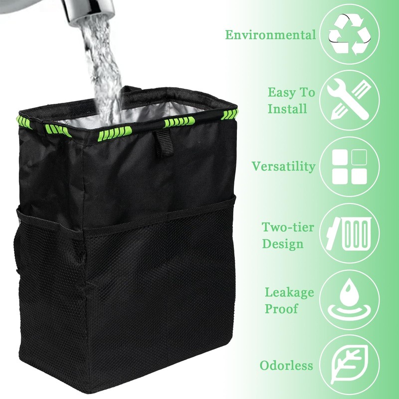 HIAHXC Car Bin Foldable Hanging Car Trash Bin with Storage
