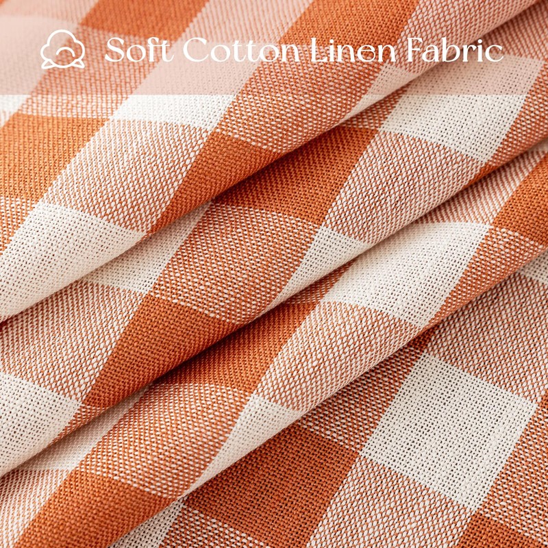 Round Fall Gingham Tablecloth 60 inch, Orange Cotton Linen Style