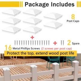 Goovilla 4x4 Post Caps White(Actual 3.5" x 3.5"), 8 Pack Fence Post Caps with 16 Screws and Easy Installation, Sturdy Waterproof Plastic Deck Post Caps with Frosted Finishing Touch, Protect Wood Post