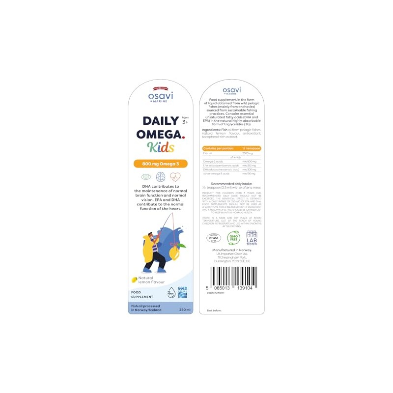 Osavi Daily Omega Kids, 800mg Omega 3 (Natural Lemon) -
