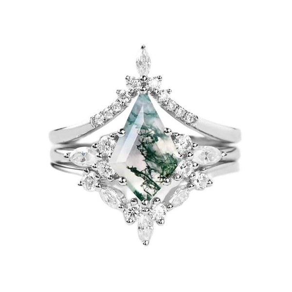 Natural Moss Agate Ring 925 Silver Moss Agate Engagement Ring