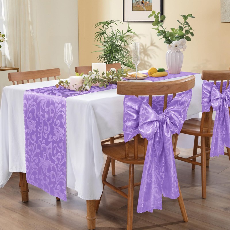 MILVOWOC 4 Pack Lilac Satin Table Runner, 12 x 72