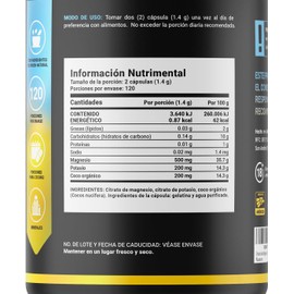 Magnesio y Potasio 240 Cápsulas 1400 mg por porción. Adicionado con coco orgánico. Ingredientes naturales. Mag + Pot Citrate B Life.