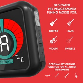 KLIQ UberTuner-Max, USB-Rechargeable Clip-On Tuner for Guitar, Bass, Violin, Ukulele & All Instruments, Fast Chromatic Tuning, Octave Display, Vibration-Based Detection, Multi-Key Modes, Black