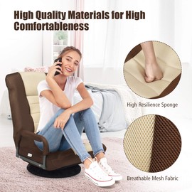 Giantex 360 Degree Swivel Gaming Chair Floor Chair, 6 Positions Adjustable Backrest, Mesh Fabric, Sturdy Iron Frame, Foldable Lazy Sofa Chair Comfortable for Lounge Reading Gaming Relaxing (Brown)