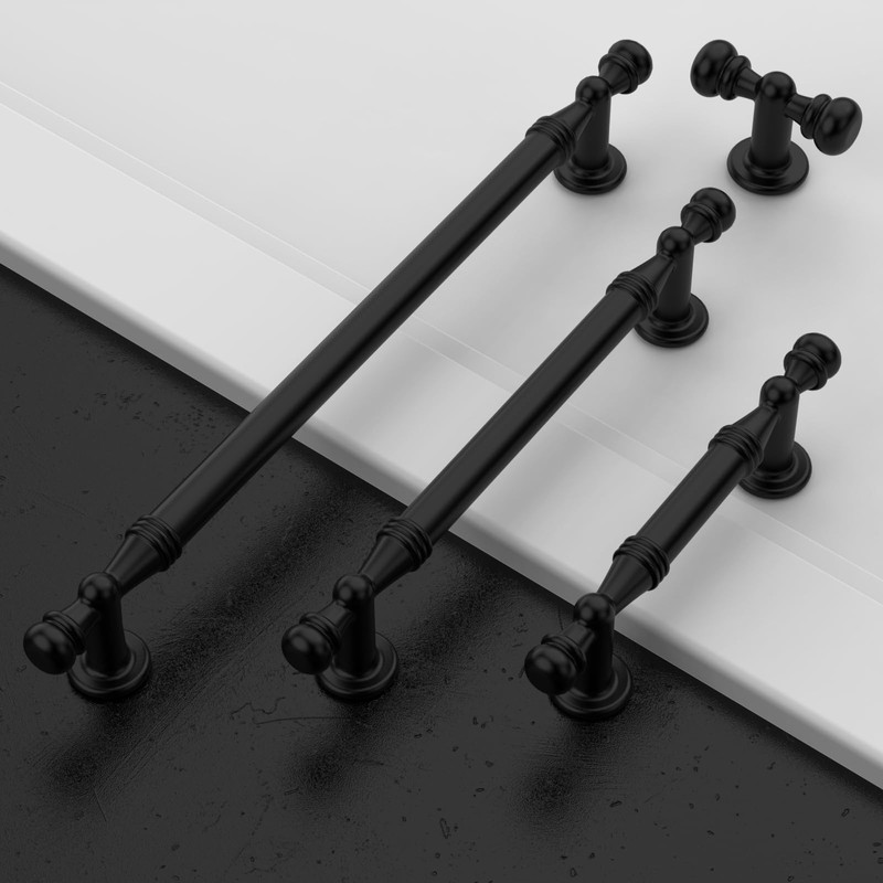 Amerdeco 10 Pack Matte Black Cabinet Pulls 5 Inch(128mm) Hole