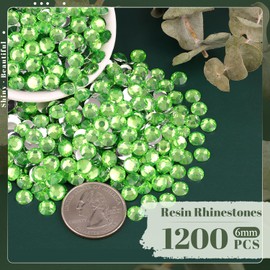1200PCS 6mm Resin Rhinestones in Bulk (Light Green), Bedazzling Flatback Crystals for Crafts DIY Nail Decoration, Gems Charms for Tumbler Shoes Clothing Fabric with Pickup Pen and Tweezers