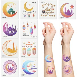 Eid Mubarak Temporary Tattoo for kids,10 Sheets Islamic Vinyl Stickers Face Tattoo Stickers for Kids Girls Boys Children Eid Party Decoration Supplies
