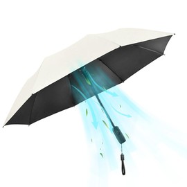 WOOLALA UV Sun & Rain Umbrella with Built-in Cooling Fan, Portable Foldable Design, UPF 50+ Protection, USB Rechargeable for Sports Games, Theme Parks on Hot Days