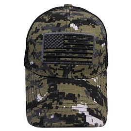 US American Flag Patch Tactical Style Mesh Trucker Baseball Cap Hat (One Size, Black Camo)