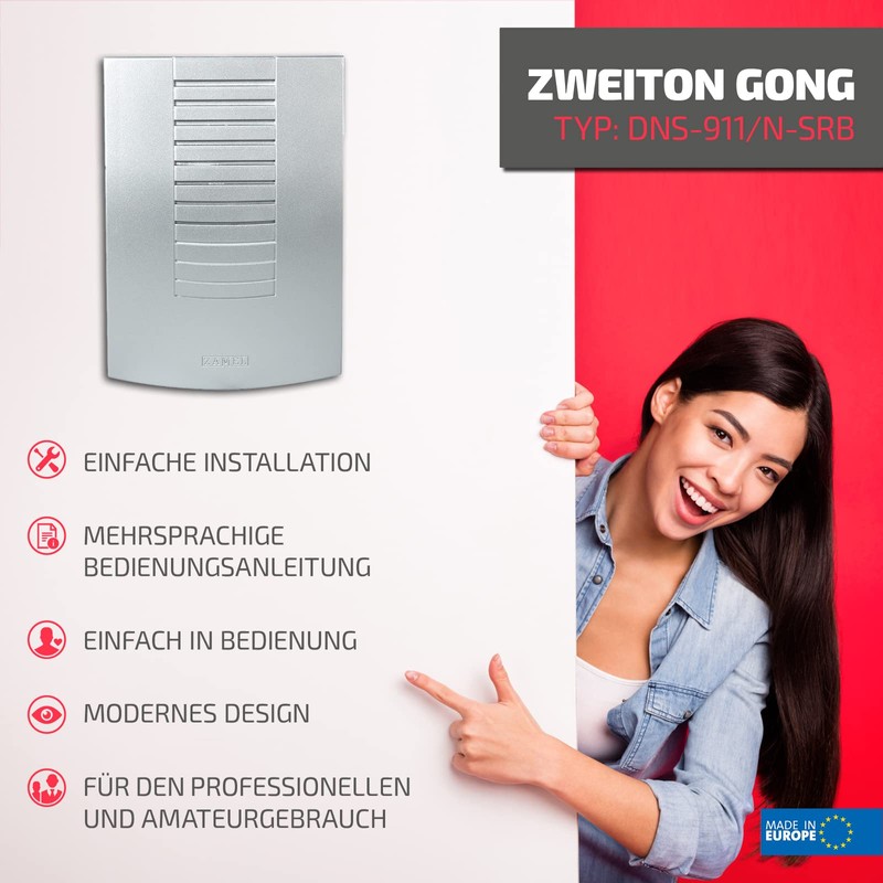 Sundi DNS-911/N x Two-Tone Chime, 230 V, Silver