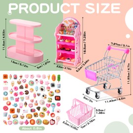 Rotatingpals 158 Pcs Mini Shopping Cart Basket Miniature Food Drink Bottle Mini Supermarket Trolleys Doll House Accessories Cosplay Game for Party Accessory(Pink,Classic Style)