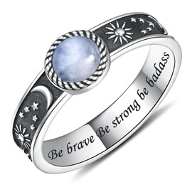 ACJFA Natural Moonstone Rings for Women: 925 Sterling Silver Sun Moon and Star Inspirational Rings for Men(8#)