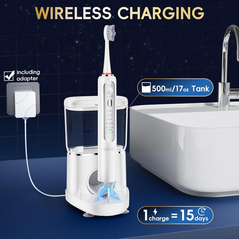 Electric Toothbrush with Water Flosser Combo in One, Professional Flossing