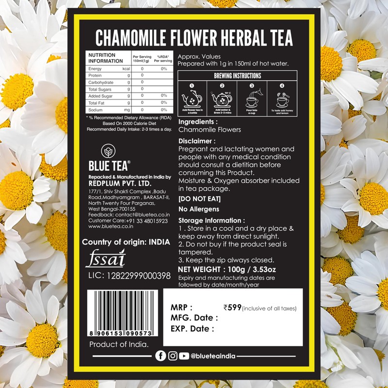 BLUE TEA - Chamomile Tea - 3.52 Oz (100+ Cups)