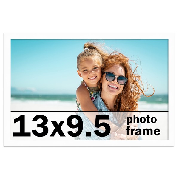 13x9.5 Frame White Solid Wood Picture Frame Includes UV Acrylic