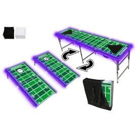 2-in-1 Cornhole Boards & Beer Pong Tailgate Table w/Multi-Color LED Lights - Minnesota Football Field