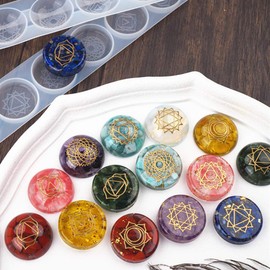 7 Chakra Stones Resin Molds 2 Pack Silicone Round Reiki Healing Crystal with Engraved Chakra Symbols Epoxy Resin Casting Mould DIY Crafts Jewelry Pendant Keychain Home Decor Ornament
