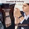 Mens Gift Leather Infinity Bracelet, Braided Leather Bracelet Stainless Steel