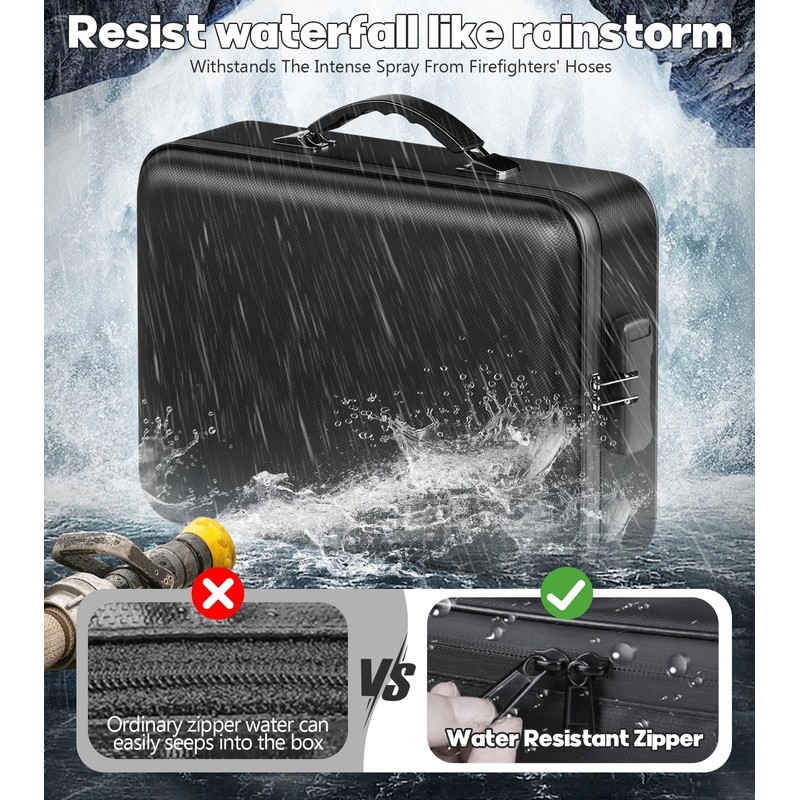 BigPonPon Fireproof Document Box, Hard Case Highly Flame-Resistant Fire Proof