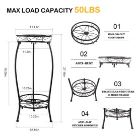 YHIJURS Plant Stand Indoor, 2 Tier 27.1'' Tall Metal Plant Stands Outdoor, Rustproof Corner Flower Potted Rack, Heavy Duty Modern Planter Holder for Home,Garden - Black