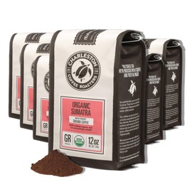 Charleston Coffee Roasters | Specialty Organic Ground Bag | Hand Picked, Premium Slow Roast (Sumatra, Bold Roast) 12oz, 6 pack