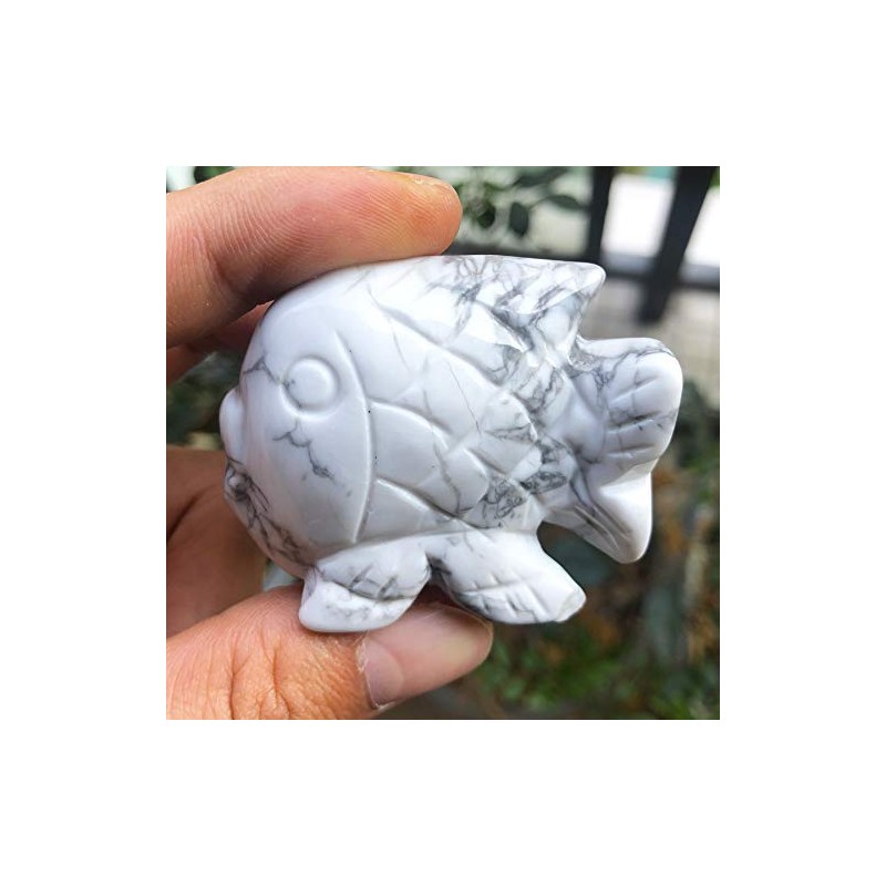 Fekuar Hand Carved White Howlite Turquoise Fish Figurine, Healing Crystal