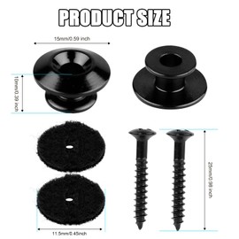 2 Packs Guitar Strap Buttons, Copper Acoustic Guitar Strap Locks Pins End with Screws and Felt Pads Guitar Straplock Peg Guitar Strap Accessories for Electric Guitar Ukulele Bass (Black)