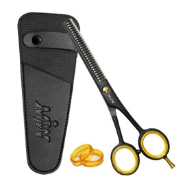 MJW Hair Thinning Scissors - Hair Cutting Scissors Stainless Steel Professional Hairdressing Scissors for Blending Ideal Scissor for Texturizing and Layering for Men and Women (Black, Thinning)