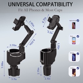WUITIN Car Cup Holder Phone Mount,Universal Auto Cell Phone Stand with Drink Expand Cup Holder,360° Rotation Compatible with All Mobile Phones and All Car