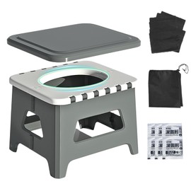 Wanheart Portable Toilet for Adults, Folding Camping Toilet with Lid & Solidifier, Emergency Seat for Limited Mobility, Compact Potty for Home, RV & Travel, Anti-Slip Design (Grey)