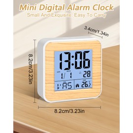 FAOKZE Electronic Alarm Clock, Bedside Table, Digital Alarm Clock with LCD Display, with Temperature Display, Snooze Function, 12/24 HR, Day of the Week (8 Languages), for Bedroom, Desk, Travel