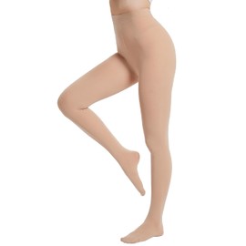 HeyUU Women's 80D Ultra Soft Opaque Tights, High Waist Solid Color Footed Pantyhose Beige XS