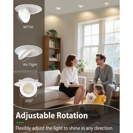 zouzai Second Generation 5CCT LED Gimbal Led Recessed Light with Junction Box, 360°+90° Adjustable Directional Eyeball Lighting, Dimmable, 2700K-5000K,ETL&Energy Star (White 6 Pack, 4 inch)