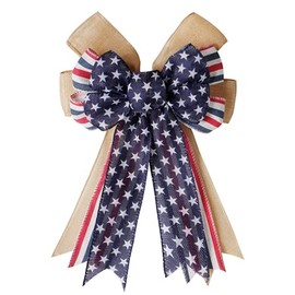 Large Patriotic Burlap Bow Red Blue Stars and Stripes Bow 4th of July for Independence Day, Veteran's Day, Indoor Outdoor Decorations and Patriotic Theme Party