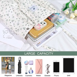 Ayieyill Corduroy Tote Bag for Women Canvas Shoulder Cord Purse with Inner Pocket（Beige/gy floral）