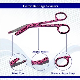 Lister Bandage Scissors 5.5" Surgical Instruments Made of Premium Grade Stainless Steel Ideal for EMTs, Medical Students, Paramedics, Doctors, Veterinarians, Nurses, Comes with Paws Pattern, Pink